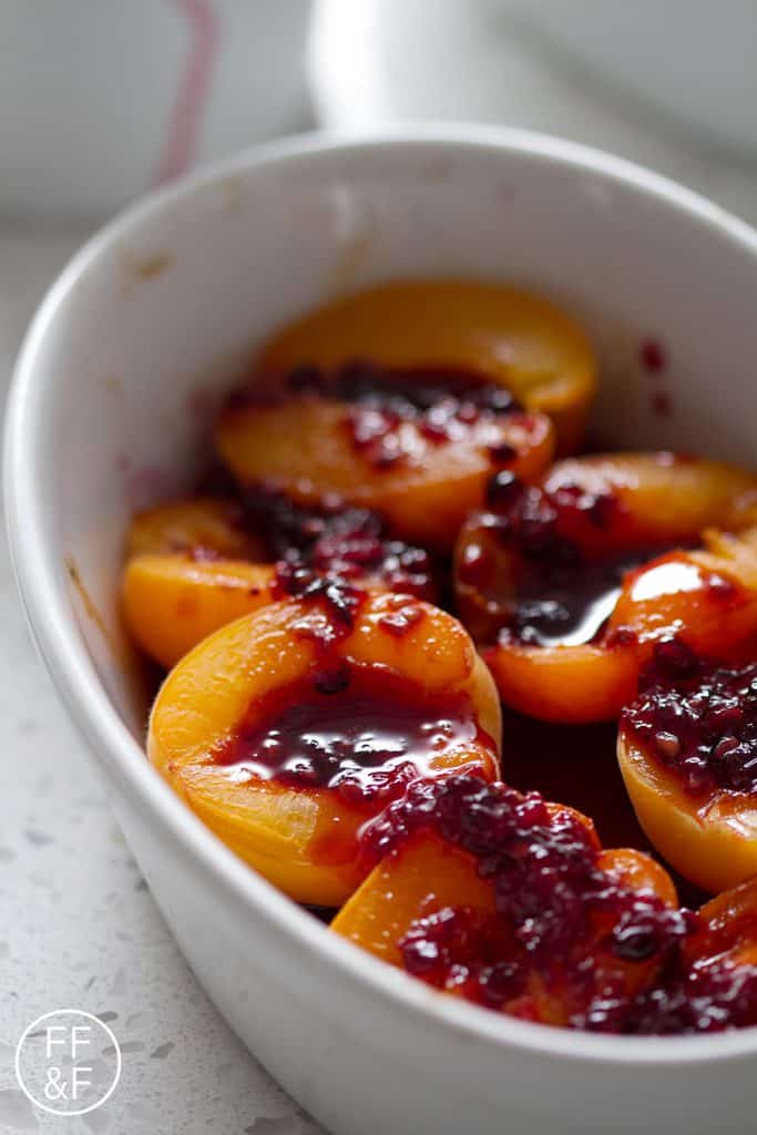 Roasted Apricots with a Blackberry Sage Syrup