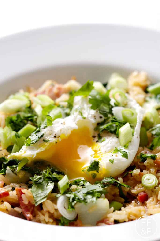 Spicy Bok Choy and Bacon Fried Rice is a take on traditional fried rice that's made with bok choy, bacon and then topped with a poached egg. This recipe is gluten, egg, and soy free.
