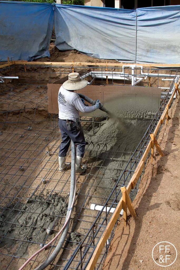 Spraying the concrete for the pool. #bethhomeproject