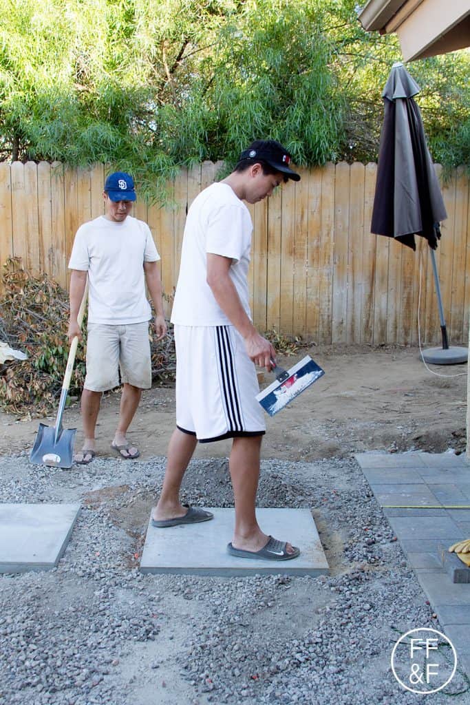 Placing the stepping stones in the backyard was a tedious process in 100+ degree weather. #bethhomeproject