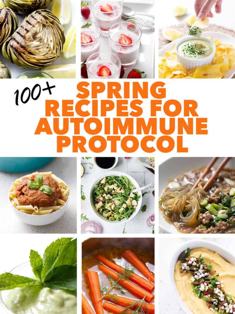 collage of food photos for AIP Diet Spring recipes post