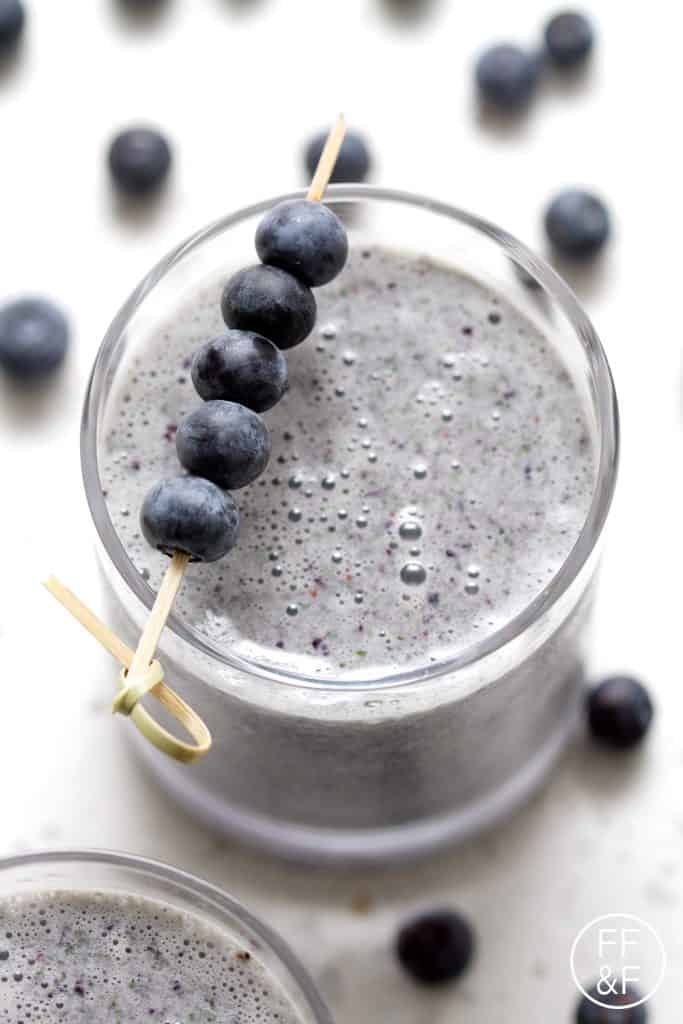 Green Berry Smoothie. It's deceptively healthy. It looks like it's mostly blueberries but I've snuck some spinach into the drink.