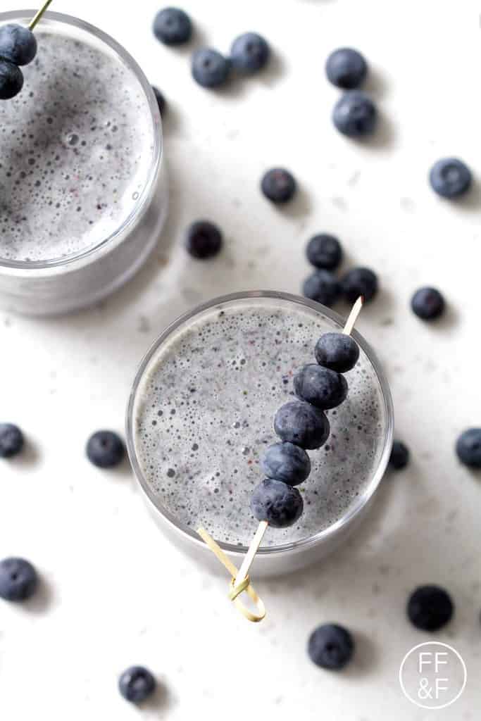 Green Berry Smoothie. It's deceptively healthy. It looks like it's mostly blueberries but I've snuck some spinach into the drink.