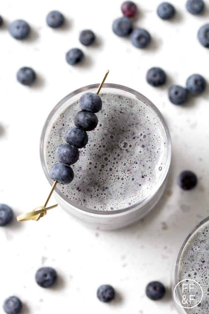 Green Berry Smoothie. It's deceptively healthy. It looks like it's mostly blueberries but I've snuck some spinach into the drink.