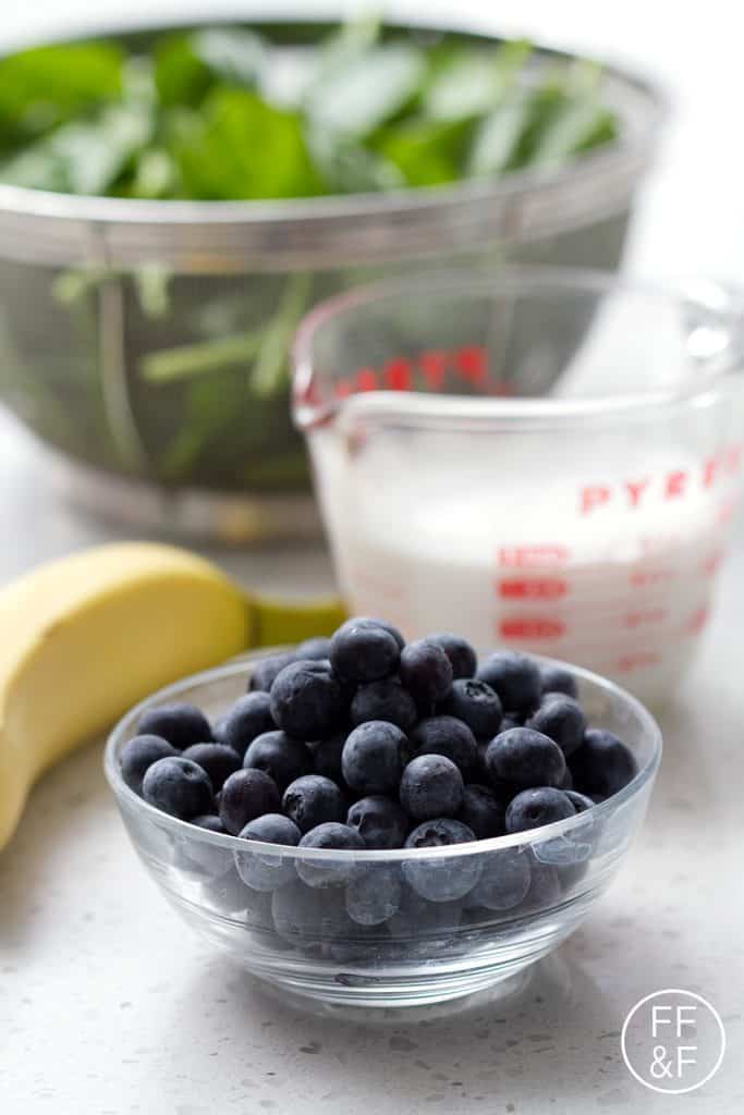 Green Berry Smoothie. It's deceptively healthy. It looks like it's mostly blueberries but I've snuck some spinach into the drink.