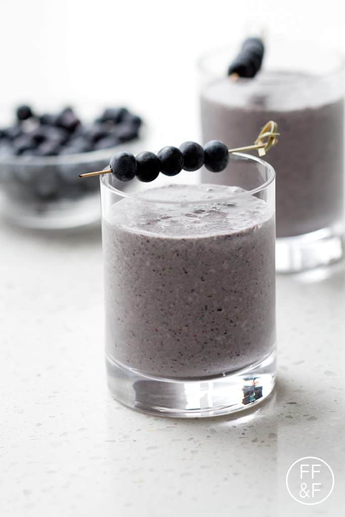 Green Berry Smoothie. It's deceptively healthy. It looks like it's mostly blueberries but I've snuck some spinach into the drink.