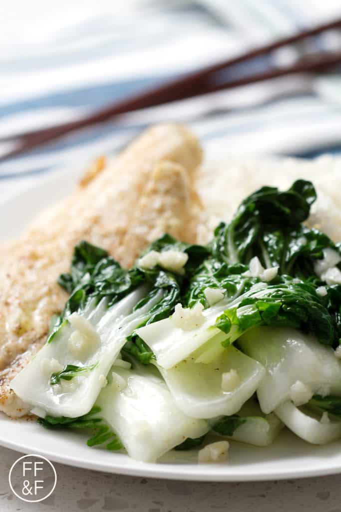 Easy recipe for stir fried garlic bok choy with an emphasis on the garlic. This recipe is vegan, Paleo/AIP and delicious.