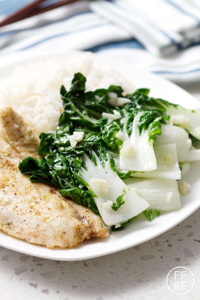Easy recipe for stir fried garlic bok choy with an emphasis on the garlic. This recipe is vegan, Paleo/AIP and delicious.