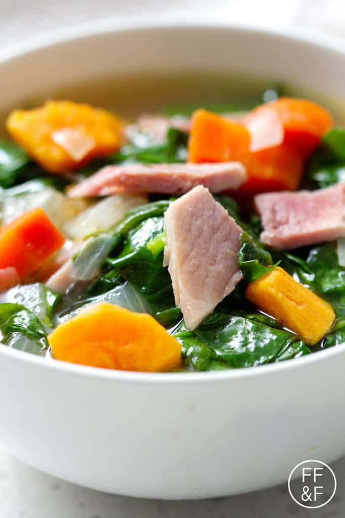 Save the bone and a few cups of leftover ham from last night’s glazed ham to make this Leftover Ham Bone Soup. It’s packed with colorful and good-for-you foods like carrots, sweet potatoes and spinach. This recipe is paleo/AIP that means gluten, dairy and nut free.