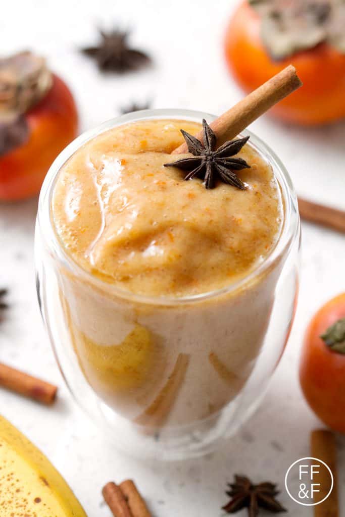 This recipe for Persimmon Chai Smoothie use uses only a few ingredients to create a healthy and delicious drink. Persimmons have a rather short season so take advantage and blend this seasonal smoothie. This drink is vegan and paleo/AIP.