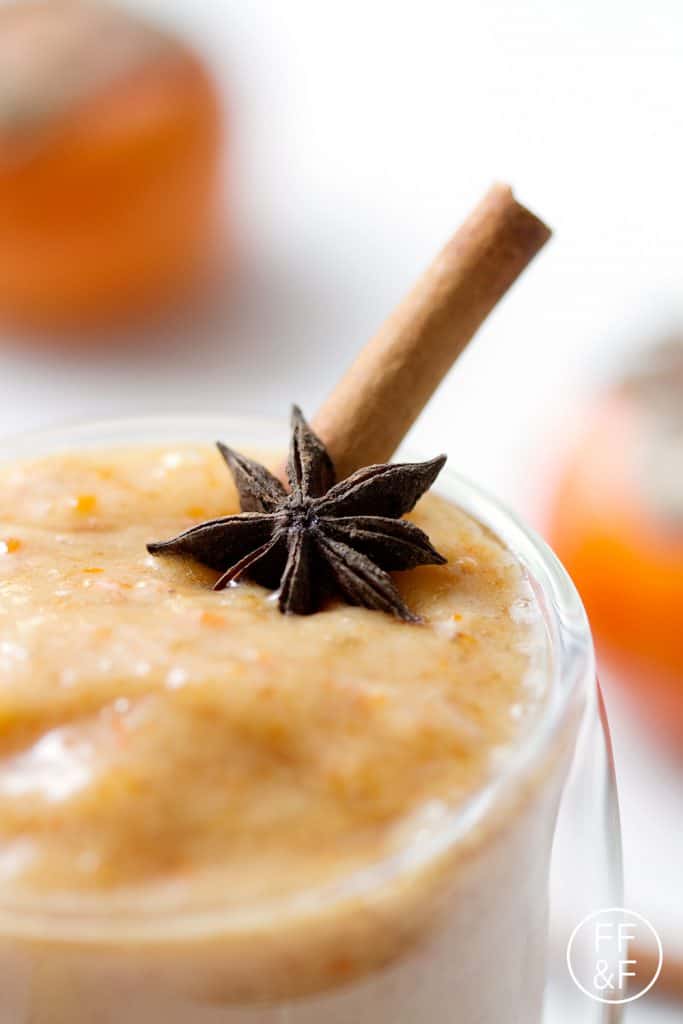 This recipe for Persimmon Chai Smoothie use uses only a few ingredients to create a healthy and delicious drink. Persimmons have a rather short season so take advantage and blend this seasonal smoothie. This drink is vegan and paleo/AIP.