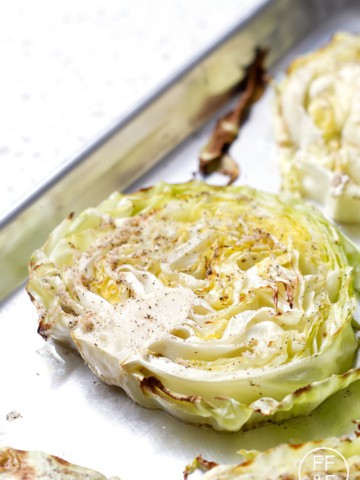 This 4-ingredient Roasted Cabbage that is a delicious and easy as a side to corned beef or steak. This recipe is allergy friendly (gluten, dairy, shellfish, nut, egg, and soy free) and suits the autoimmune protocol, paleo and vegan diets.