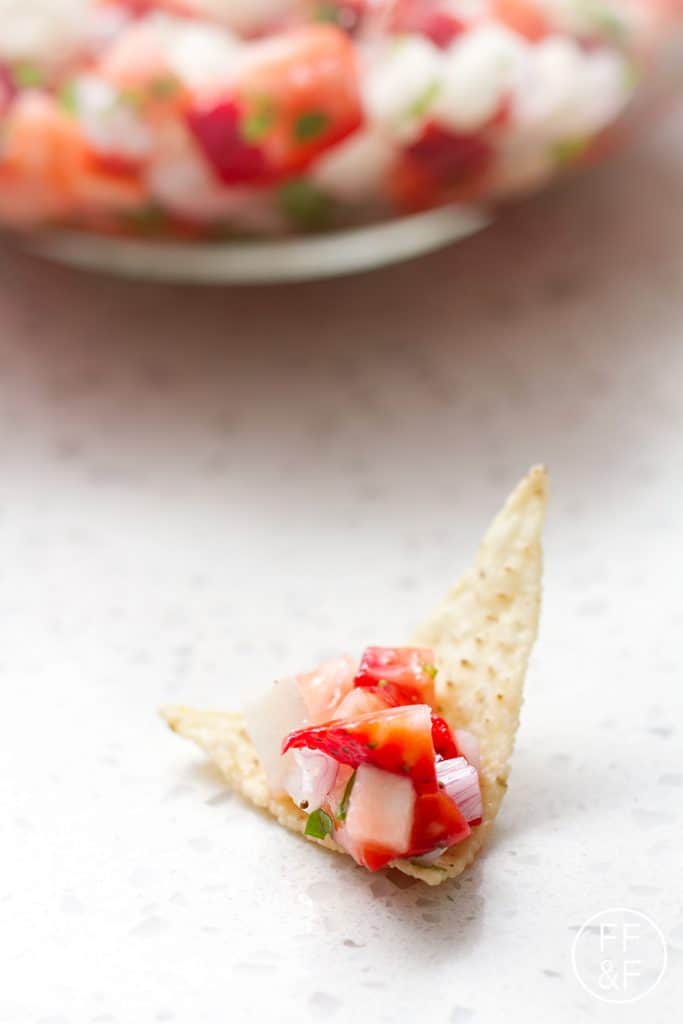 Here's a nightshade free Strawberry Salsa recipe that can be used for a naturally sweet and tangy topping or dip. This recipe is allergy friendly (gluten, dairy, shellfish, nut, egg, and soy free) and suits the autoimmune protocol (AIP), paleo and vegan diets.