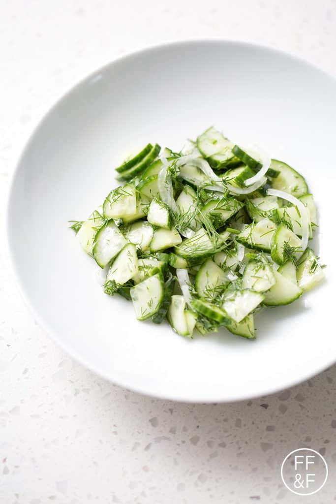 Here’s a refreshing and vinegary summer recipe, Cucumber Dill Salad. It’s made with fresh dill, cucumbers and a vinegary dressing that requires absolutely no cooking. It’s the perfect summer side dish. This recipe is allergy friendly (gluten, dairy, seafood, nut, egg, and soy free) and suits the autoimmune protocol and paleo diet.