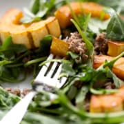 close up plate of salad with squash