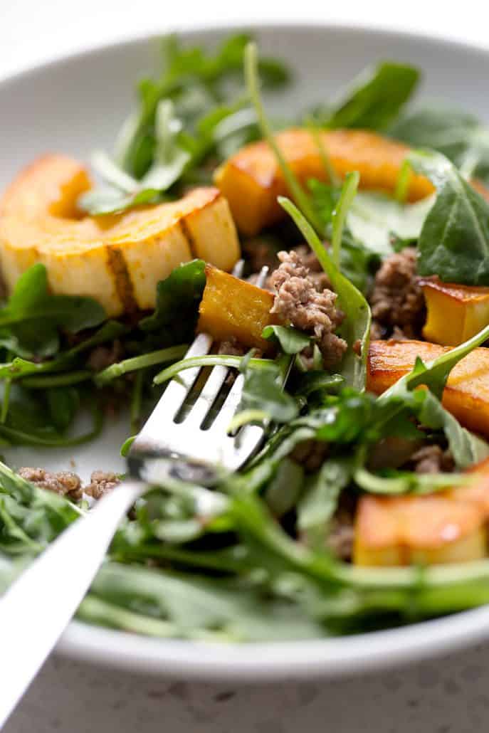 close up plate of salad with squash 