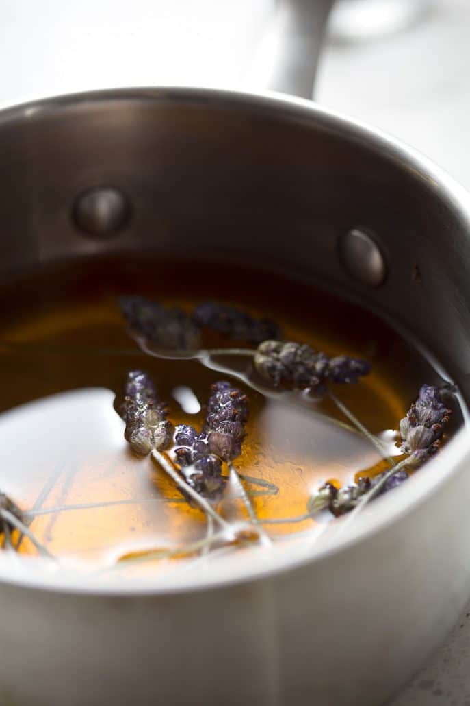 honey and lavender in saucepan