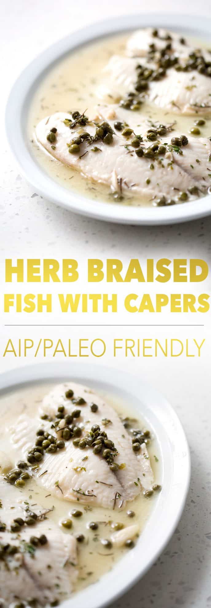 platters of aip/paleo friendly fish with capers and sauce