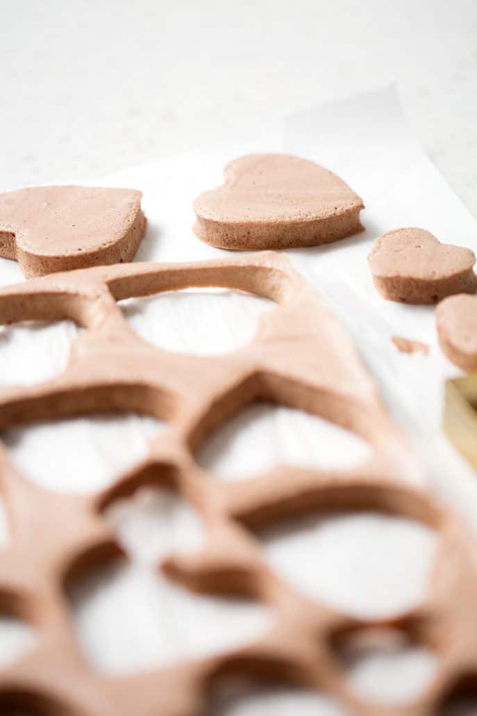 heart shaped chocolate marshmallows on white background