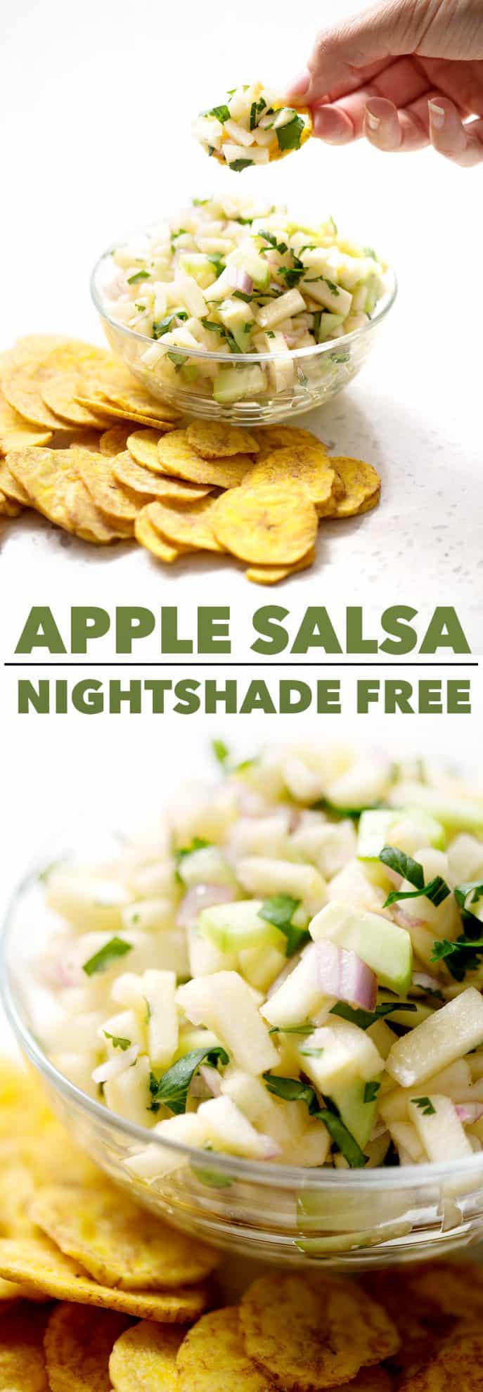 nightshade free apple salsa with plantain chips