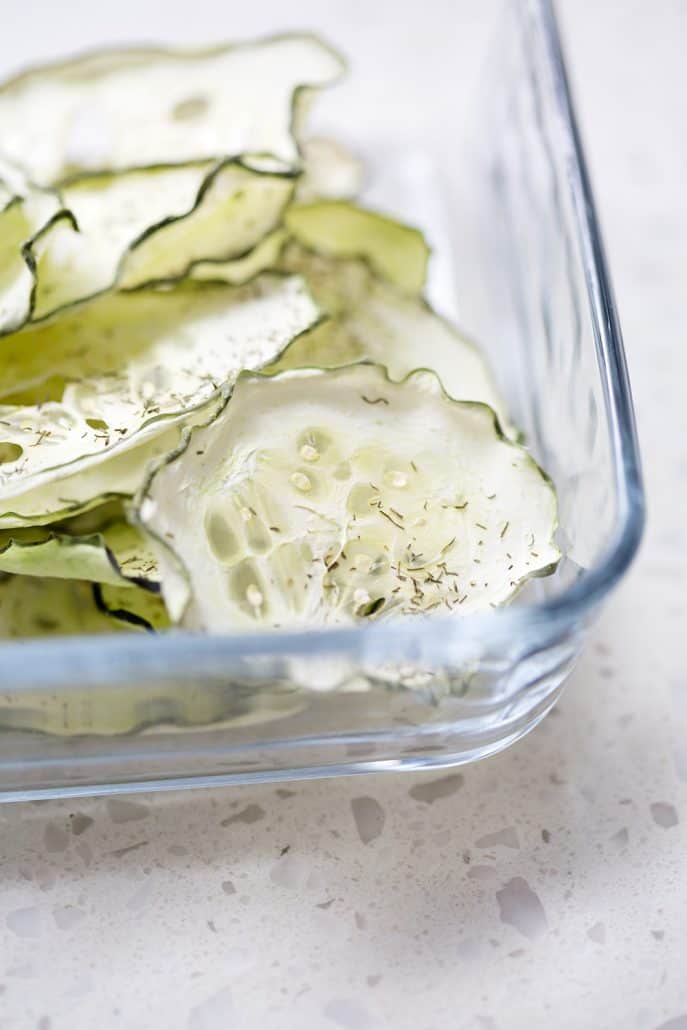 bowl of dill cucumber chips