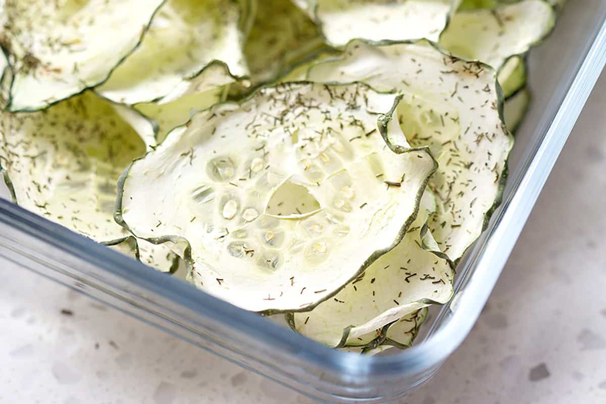 cucumber chips (dehydrator) in glass container