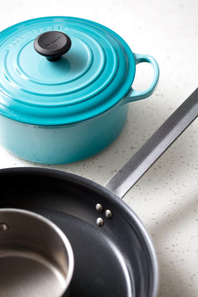 pots and pan on white background