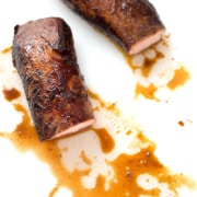pork loin and sauce on white background