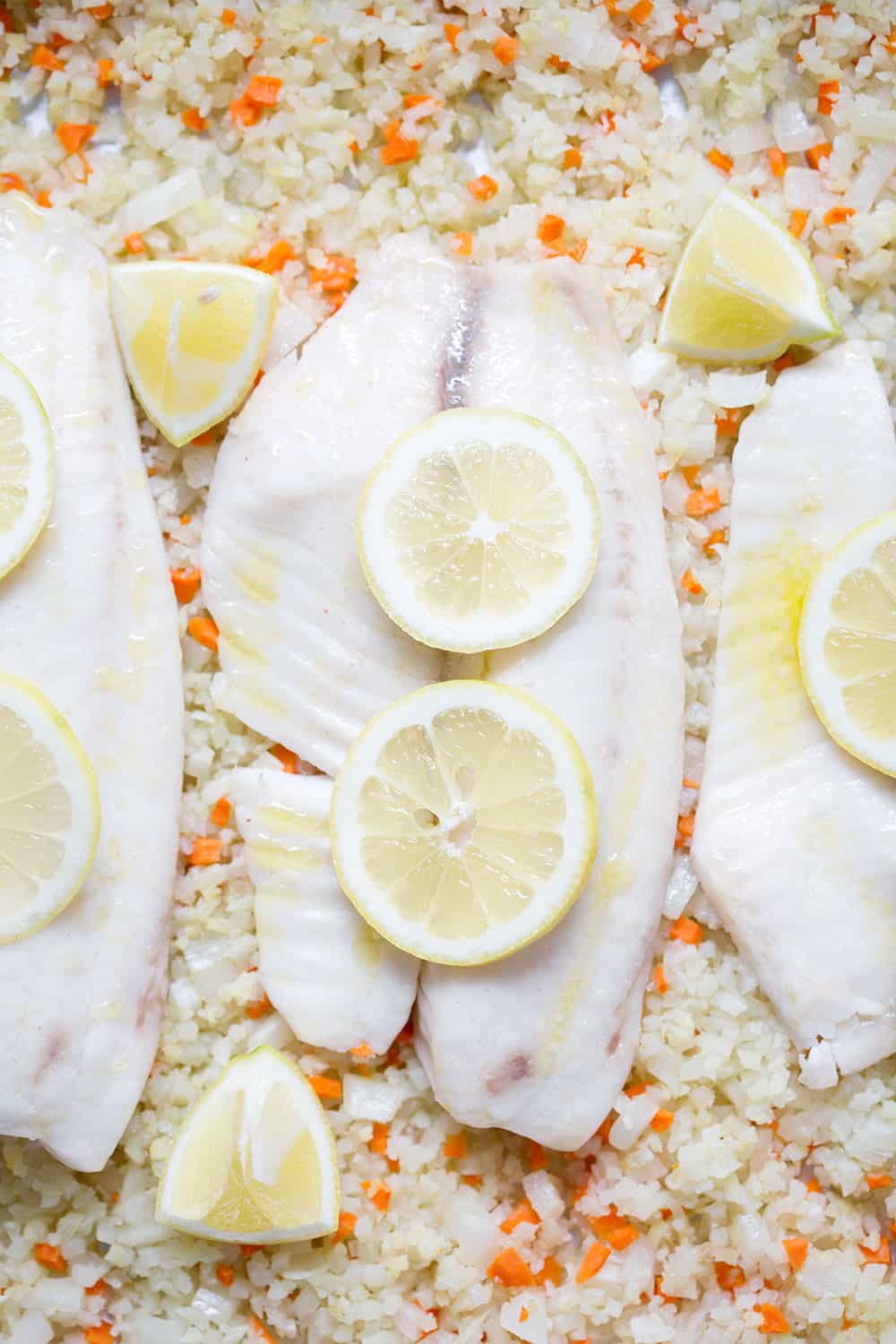 Baked Fish with Cauliflower Rice Pilaf (Sheet Pan Meal)