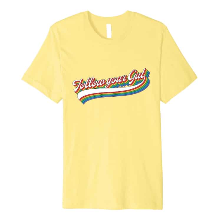 yellow tshirt with seventies design