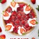 no bake strawberry pie with whipped cream surrounded by strawberries