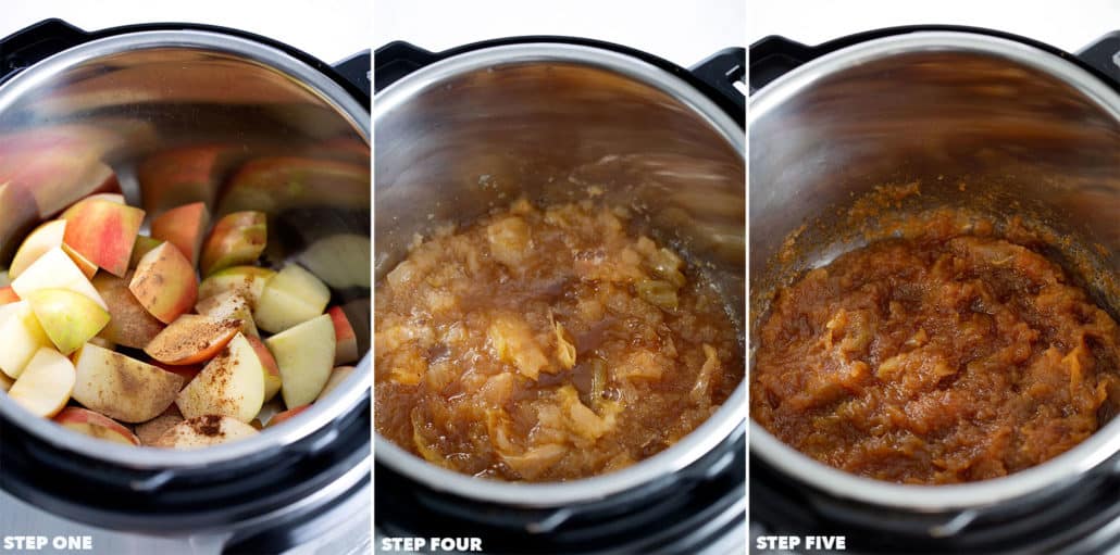various pics to show different steps in making instant pot apple butter