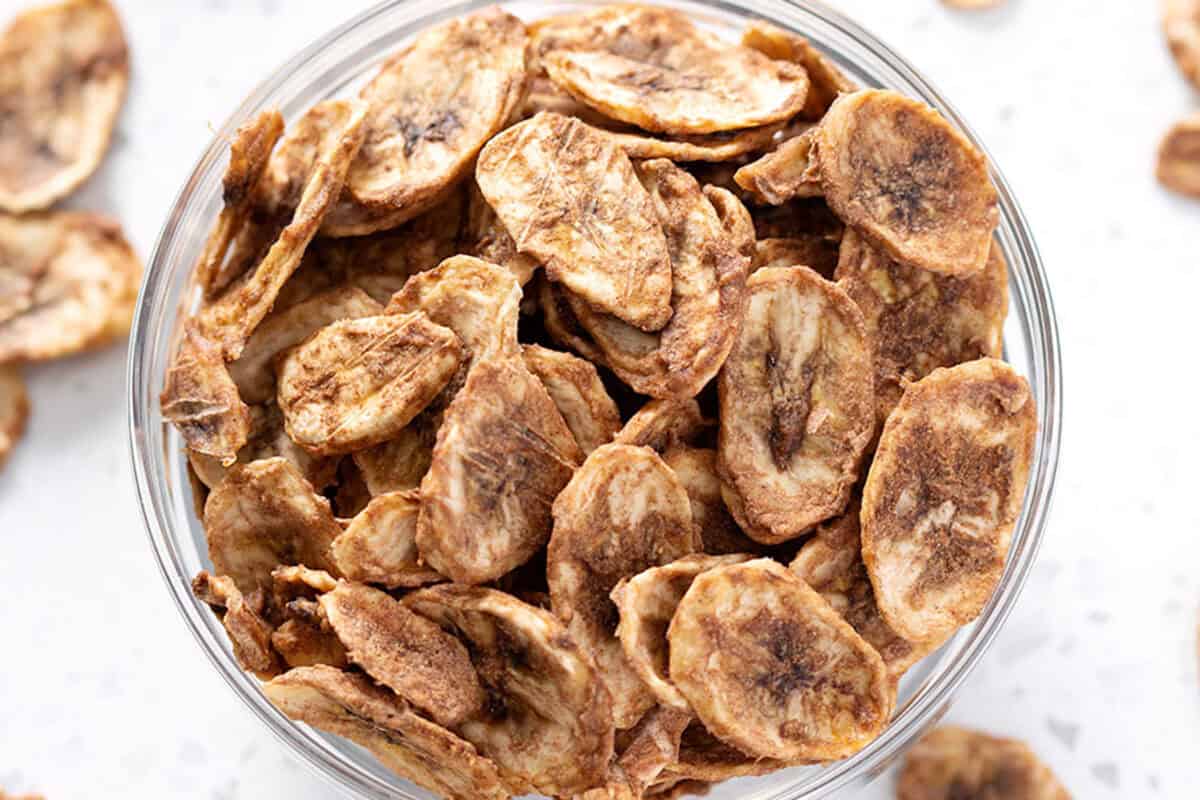 close up of dehydrated banana chips