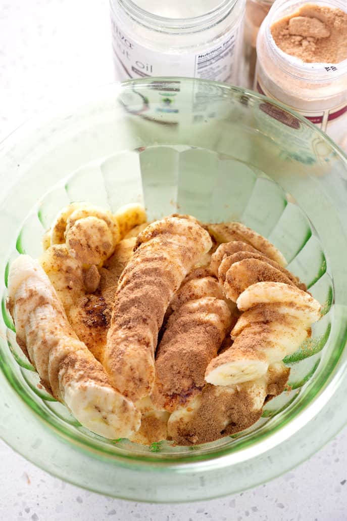 bowl of banana slices with cinnamon on top from above