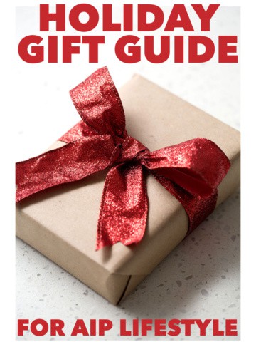 package with big red bow and the text holiday gift guide for aip lifestyle