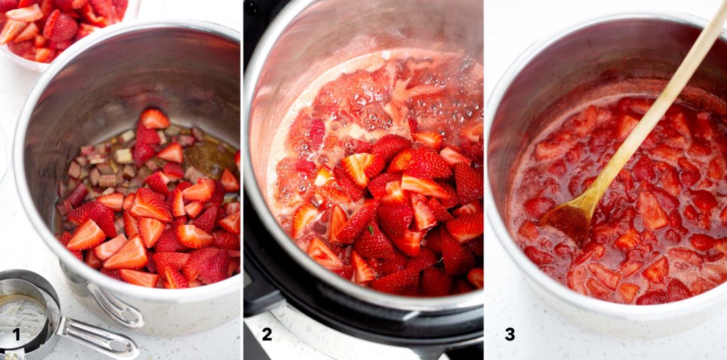 step by step instruction for how to make AIP Instant Pot Strawberry Compote