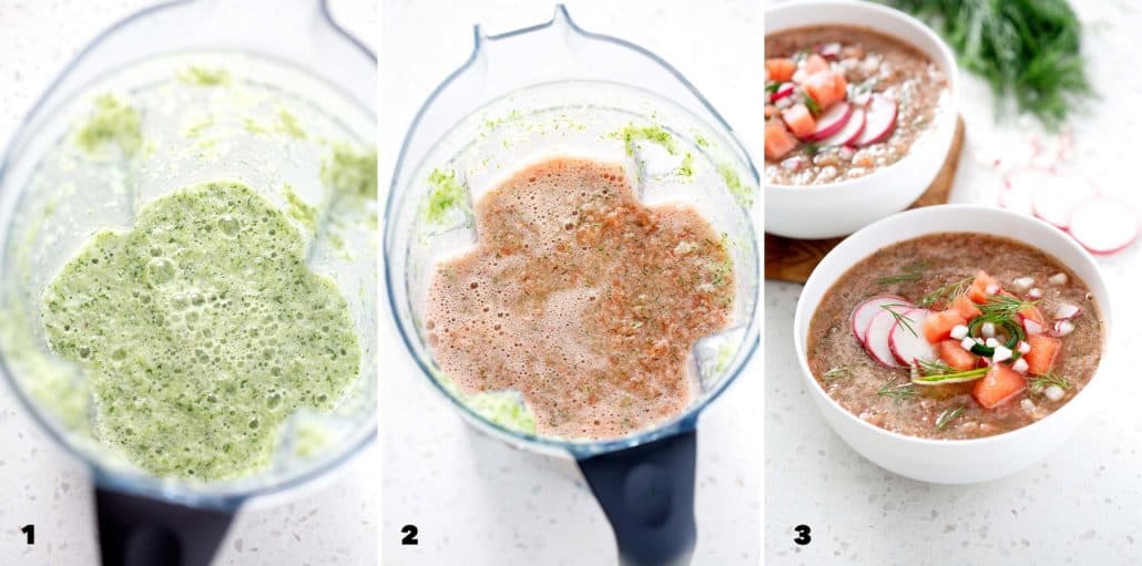 step by step photo instructions for how to make AIP Watermelon Gazpacho