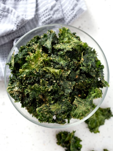 bowl of kale chips (dehydrator recipe)