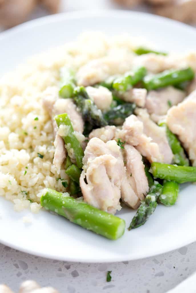 close up of AIP Ginger Chicken and Asparagus Stir Fry