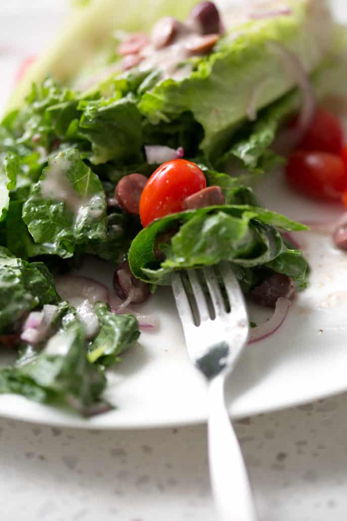 forkful of AIP Mediterranean Salad
