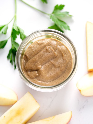 mason jar of Beef Liver Pate with parsley and apples