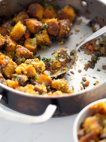 close up of spoon with Paleo Stuffing (AIP, Vegan option)