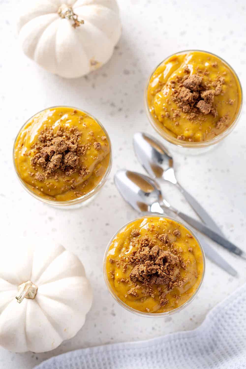 flat lay of pumpkin pudding with crushed gingersnaps on top
