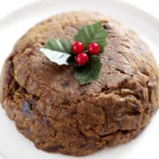 holly on top of gluten and nut free Christmas pudding