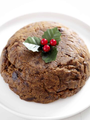 holly on top of gluten and nut free Christmas pudding