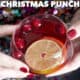 hands holding glass of non alcoholic Christmas Punch with garnishes
