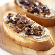 toast with pate and caramelized onions and mushrooms