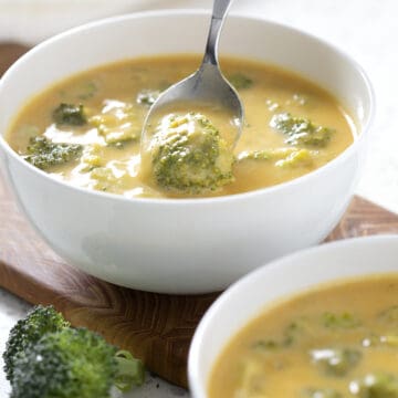 spoonful of vegan broccoli cheddar soup