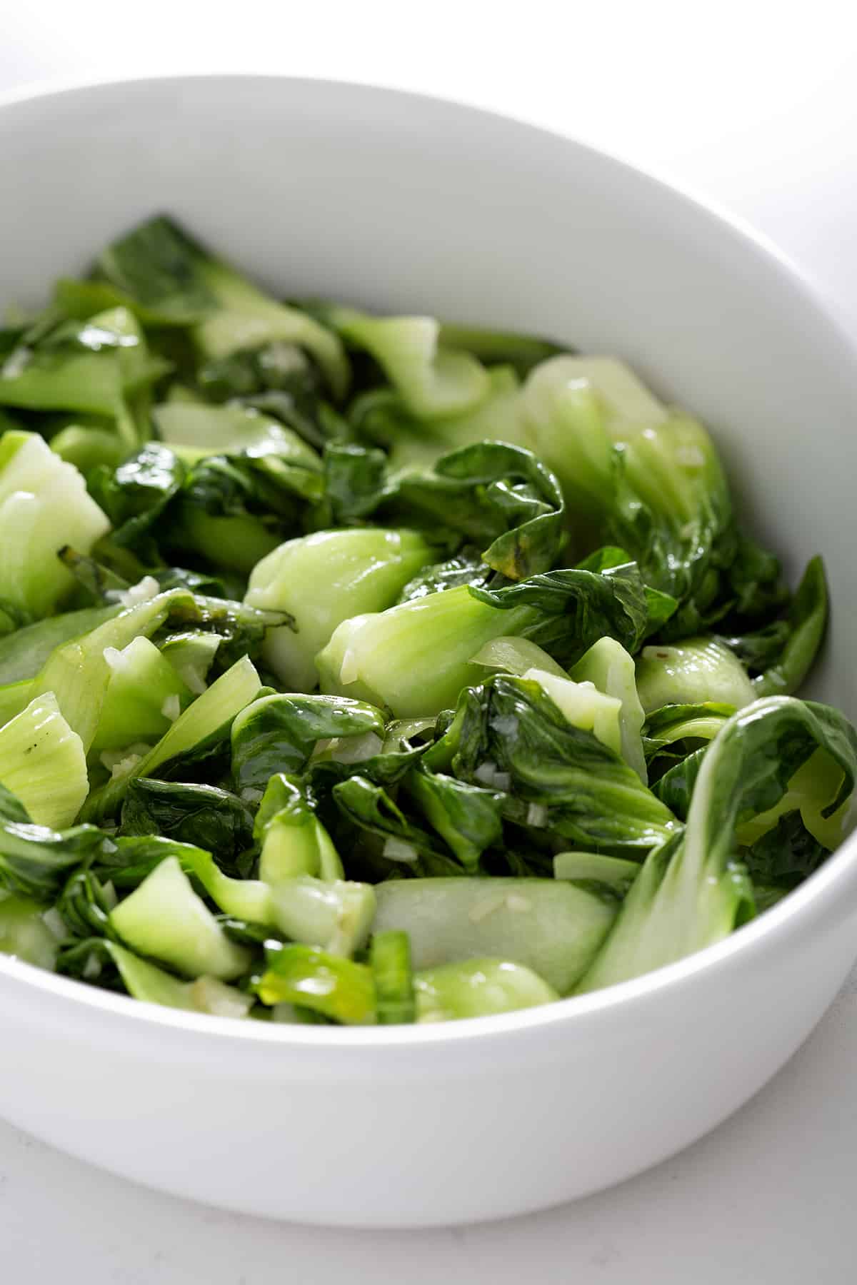 platter of stir fried shanghai bok choy with garlic