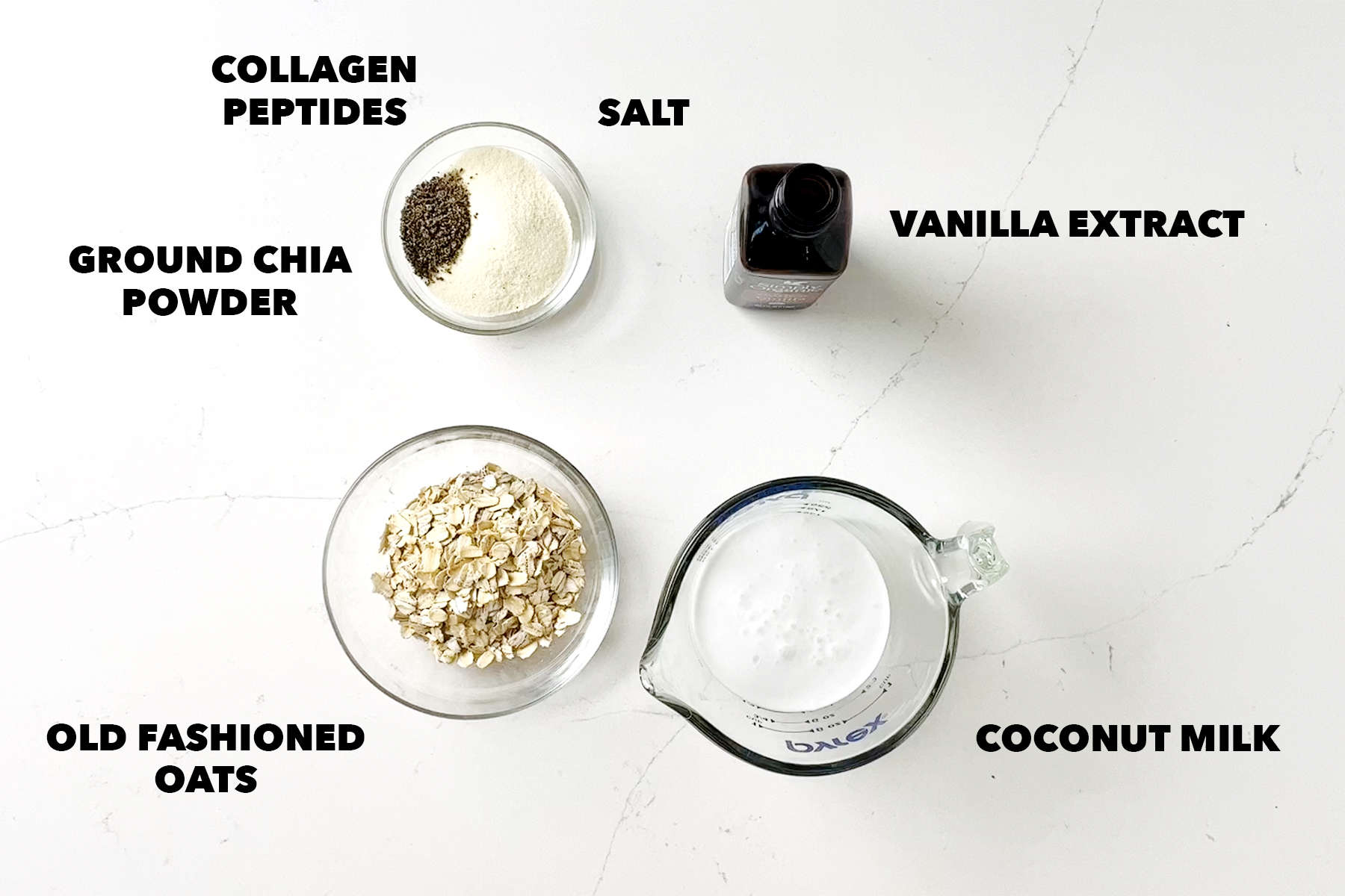 ingredients for coconut milk overnight oats with labels